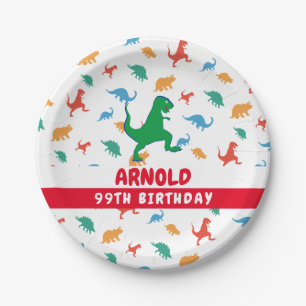 Birthday Dinosaur T Rex Colourful Jurassic Kid nam Paper Plate