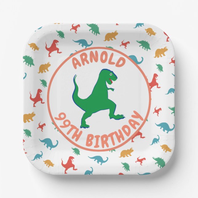 Birthday Dinosaur T Rex Kids Jurassic Prehistoric  Paper Plate (Front)