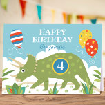 Birthday Dinosaur Triceratops Custom Name Age  Card<br><div class="desc">Celebrate a special birthday with this fun dinosaur greetings card. A cute design featuring a little Triceratops, birthday balloons, polka dots and a friendly bug hiding in the leaves! Personalise the template with your birthday age and name. Customise further with a personal message inside. Perfect for a young child's birthday...</div>