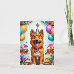 Birthday dog with cake and balloons invitation