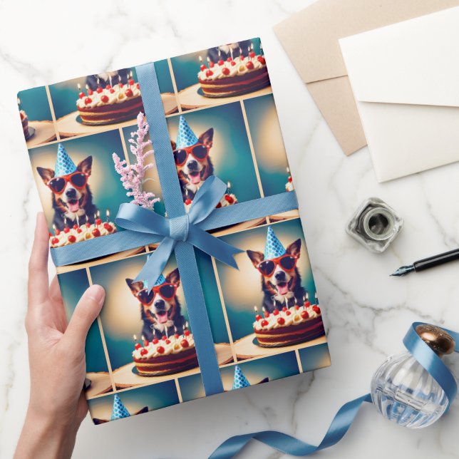 Birthday Dog With Cake Wrapping Paper (Gifting)