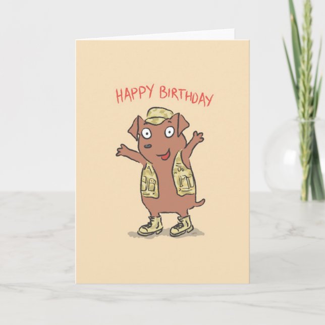 Birthday : Dog with camouflage vest (Birthday1000) Card (Front)