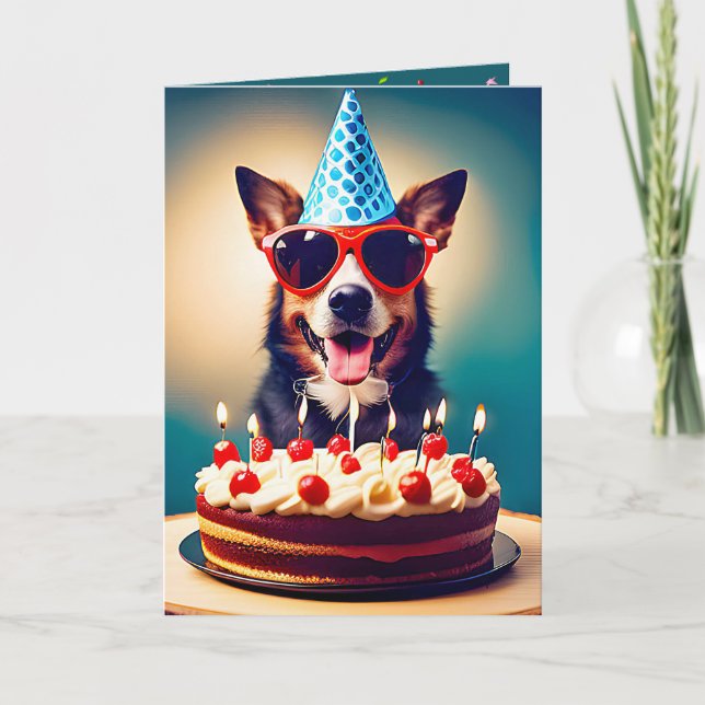 Birthday Dog With Sunglasses  Card (Front)