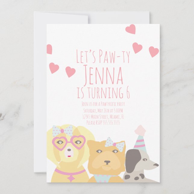 Birthday Dogs Paw-ty Party Valentines Invitation (Front)