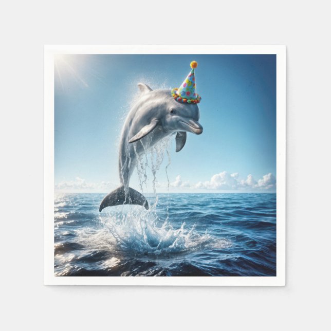 Birthday Dolphin Leaping Out of Water Napkin (Front)