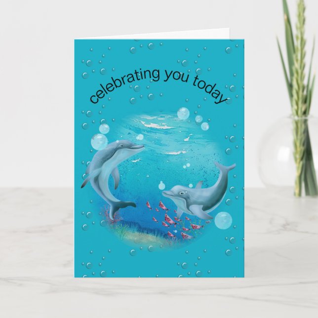 Birthday Dolphins On Planet Earth  Card (Front)