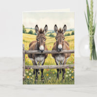 Birthday Donkeys Standing Behind a Fence