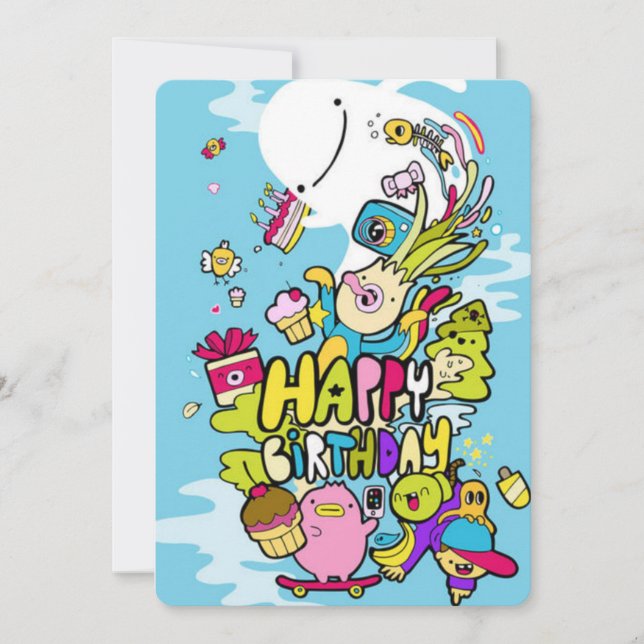 Birthday doodle art invitation (Front)