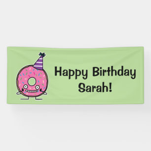 Birthday Doughnut pink icing sprinkles party hat Banner
