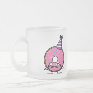 Birthday Doughnut pink icing sprinkles party hat Frosted Glass Coffee Mug