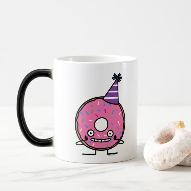 Birthday Doughnut pink icing sprinkles party hat Magic Mug (With Donut)