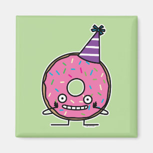 Birthday Doughnut pink icing sprinkles party hat Magnet