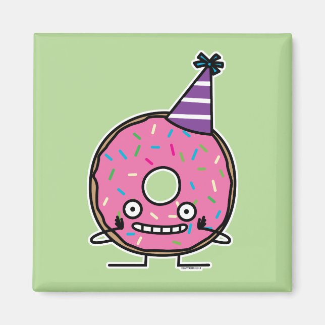 Birthday Doughnut pink icing sprinkles party hat Magnet (Front)