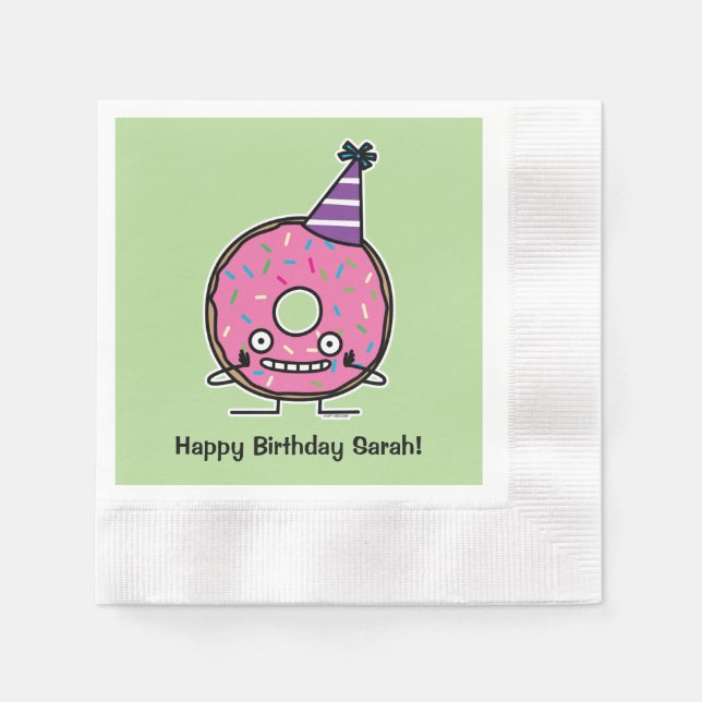 Birthday Doughnut pink icing sprinkles party hat Napkin (Front)