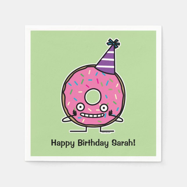 Birthday Doughnut pink icing sprinkles party hat Napkin (Front)