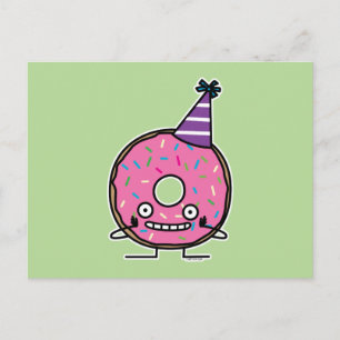 Birthday Doughnut pink icing sprinkles party hat Postcard