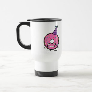 Birthday Doughnut pink icing sprinkles party hat Travel Mug