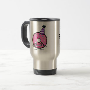 Birthday Doughnut pink icing sprinkles party hat Travel Mug