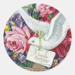 Birthday Dove Classic Round Sticker