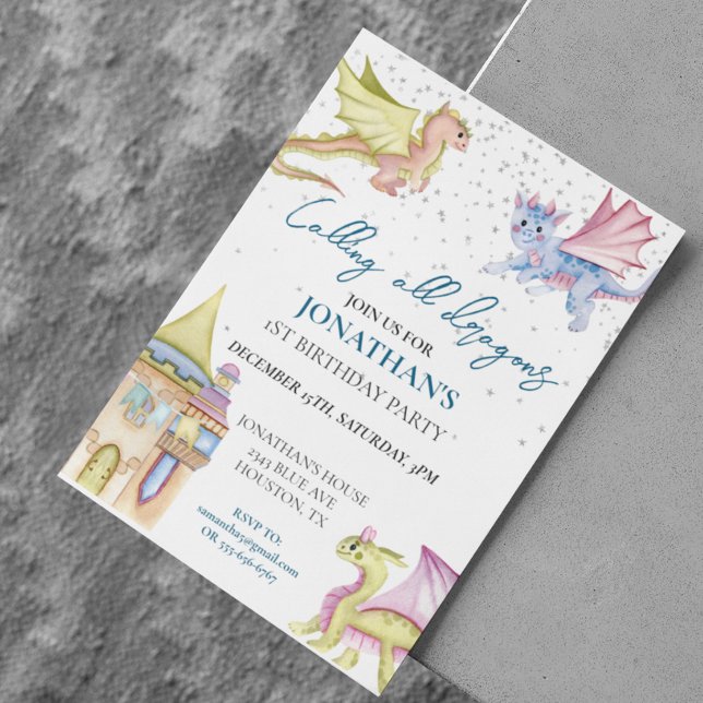  Birthday Dragon Watercolor Invitation  (Creator Uploaded)