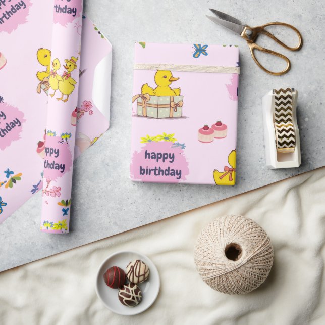 Birthday Duck-Cute Cartoon Animal Gift Wrapping Paper (Crafts)
