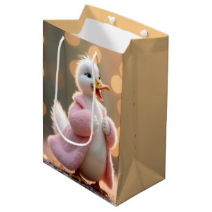 Birthday Duck In a Pink Fur Coat Medium Gift Bag