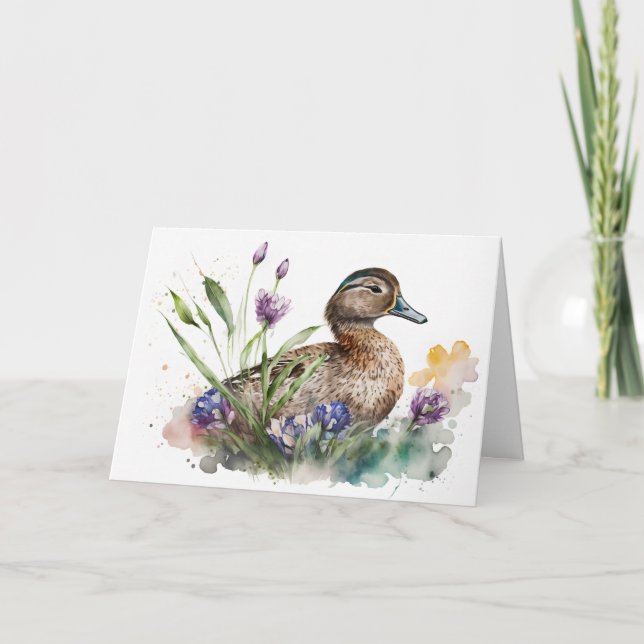 Birthday Duck In Flowers Card (Front)