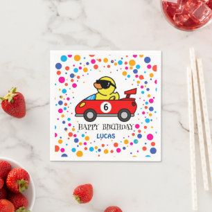 Birthday DUCK race car boy red racing kid name Napkin