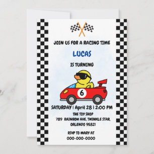 Birthday Duck race car boy red racing kids name Invitation