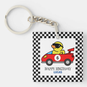 Birthday Duck race car red boy kid name Key Ring