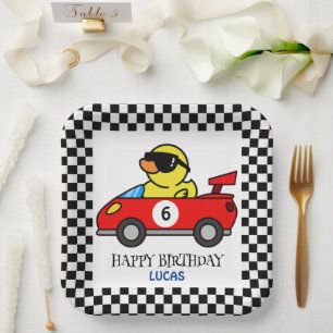 Birthday Duck race car red boy kid name Paper Plate