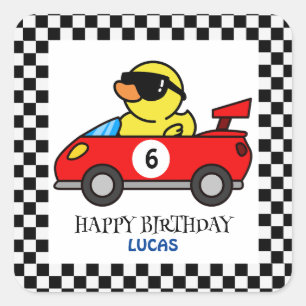 Birthday Duck race car red boy kid name Square Sticker