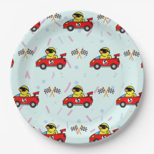 Birthday Duck race car red racing boy kid name Paper Plate