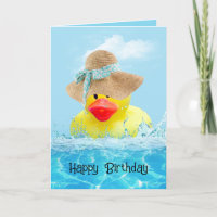 Birthday Duck with Sun Hat In Water