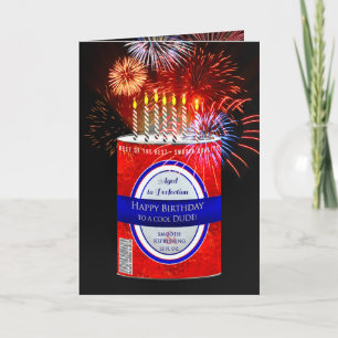Birthday, Dude, Beer Can, Fireworks Card