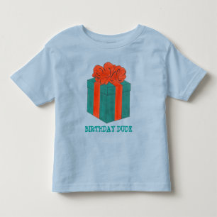 Birthday Dude Blue/Red Gift Box Present w/ Bow Tee