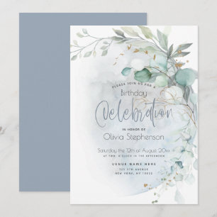 Birthday   Dusty Blue Over the Moon Invitation