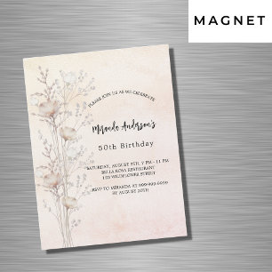 Birthday dusty cream wildflowers pink luxury magnetic invitation