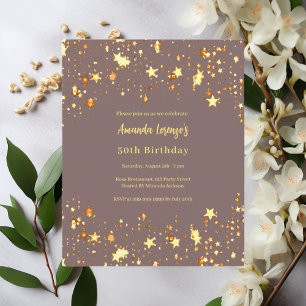 Birthday dusty mauve gold stars invitation