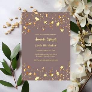 Birthday dusty mauve gold stars invitation