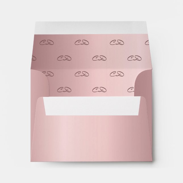 Birthday dusty rose pink metallic monogram envelope (Back (Bottom))