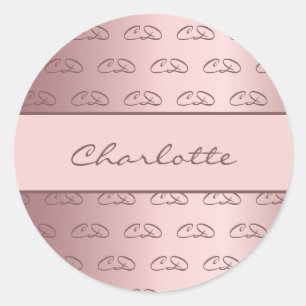 Birthday dusty rose pink monogram initials name classic round sticker