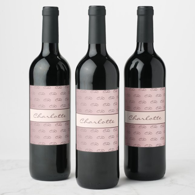 Birthday dusty rose pink monogram pattern name  wine label (Bottles)