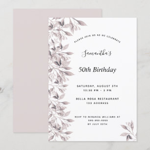 Birthday dusty rose white botanical floral modern invitation