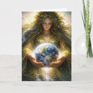 Birthday Earth Day Gaia Goddess With Planet Earth Card