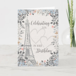 Birthday Eiffel Tower with Floral Frame  Card
