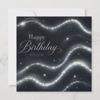 Birthday Elegant Black Silver Diamond Waves Card