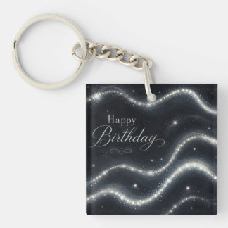 Birthday Elegant Black Silver Diamond Waves Key Ring