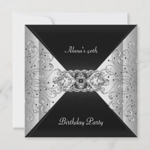 Birthday Elegant Black Silver Event Party Invitation
