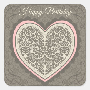Birthday Elegant ornate Morris style heart CC0187 Square Sticker